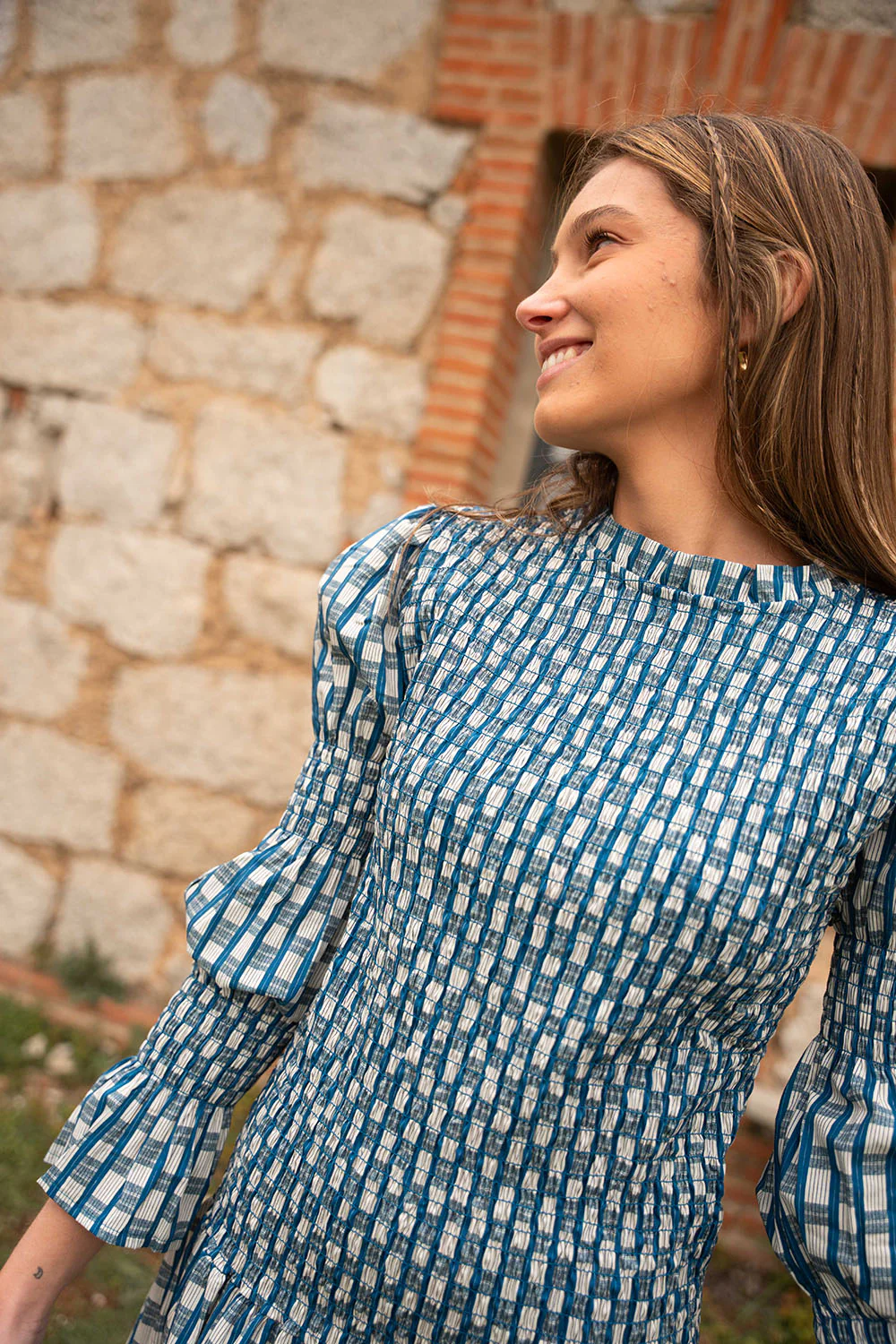 Vestido midi de algodón con nido de abeja | Zoe - Image 4